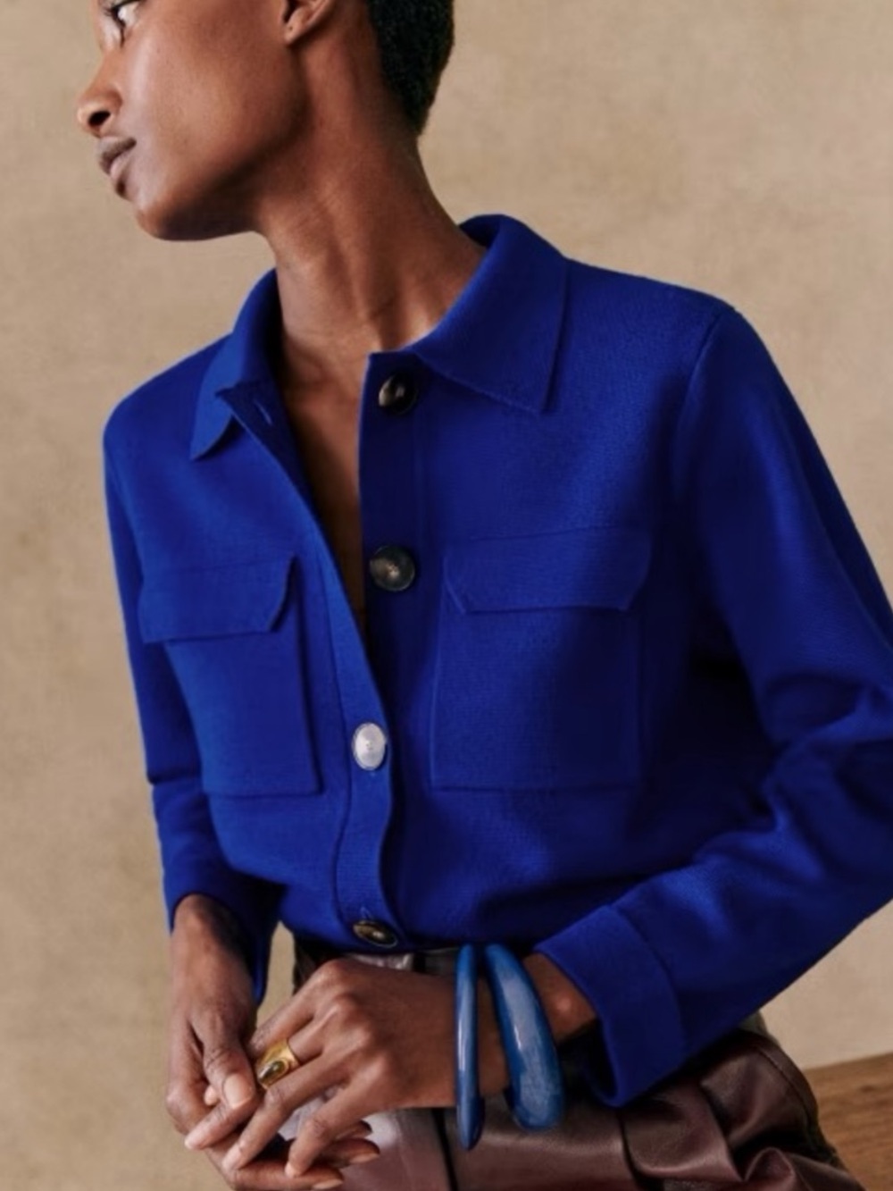 Sezane Betty Wool Cardigan Royal Blue XS